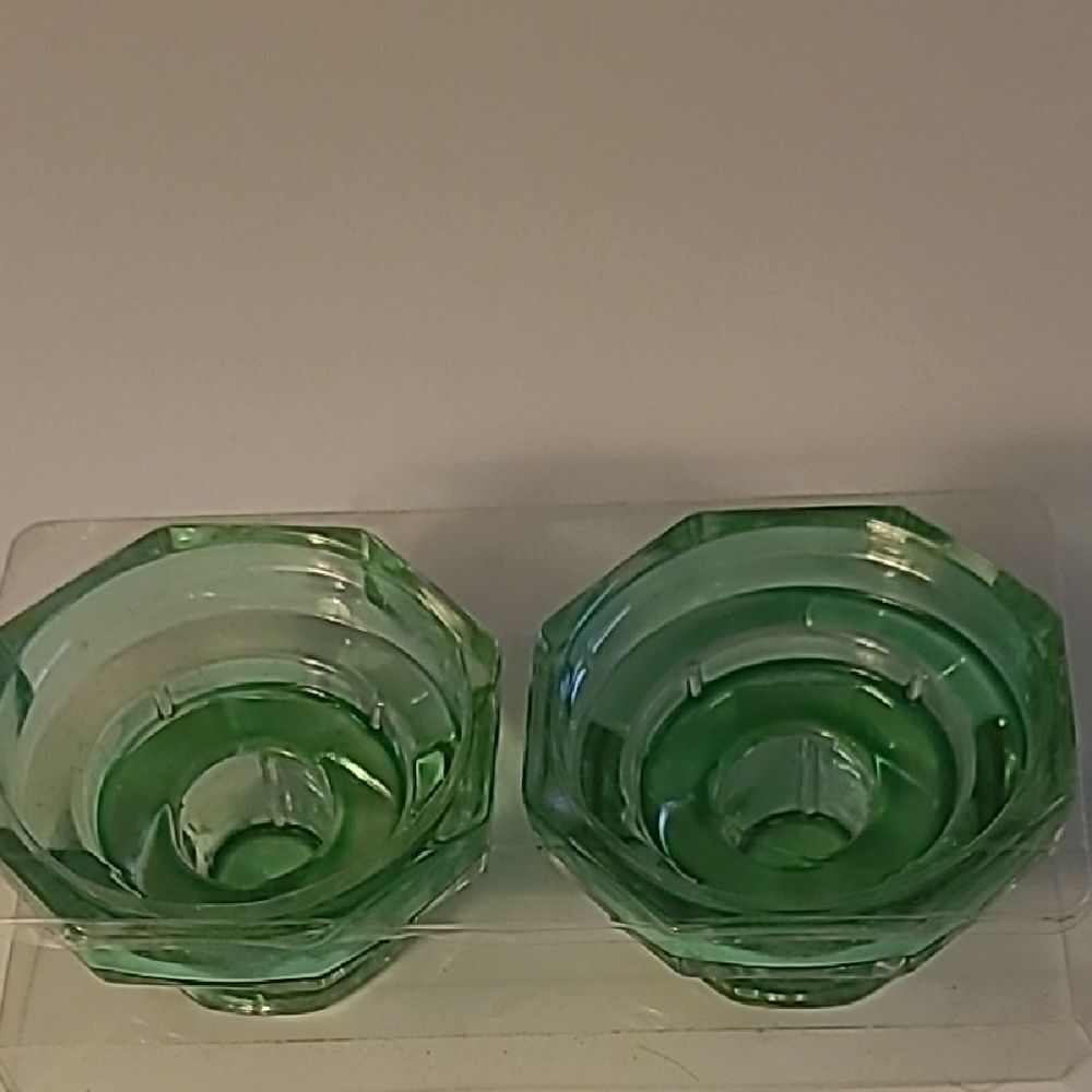 Green Glass Candlestick Holders